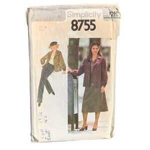 Vintage Simplicity 8755 Misses Jacket & Skirt Sewing Pattern Size 16